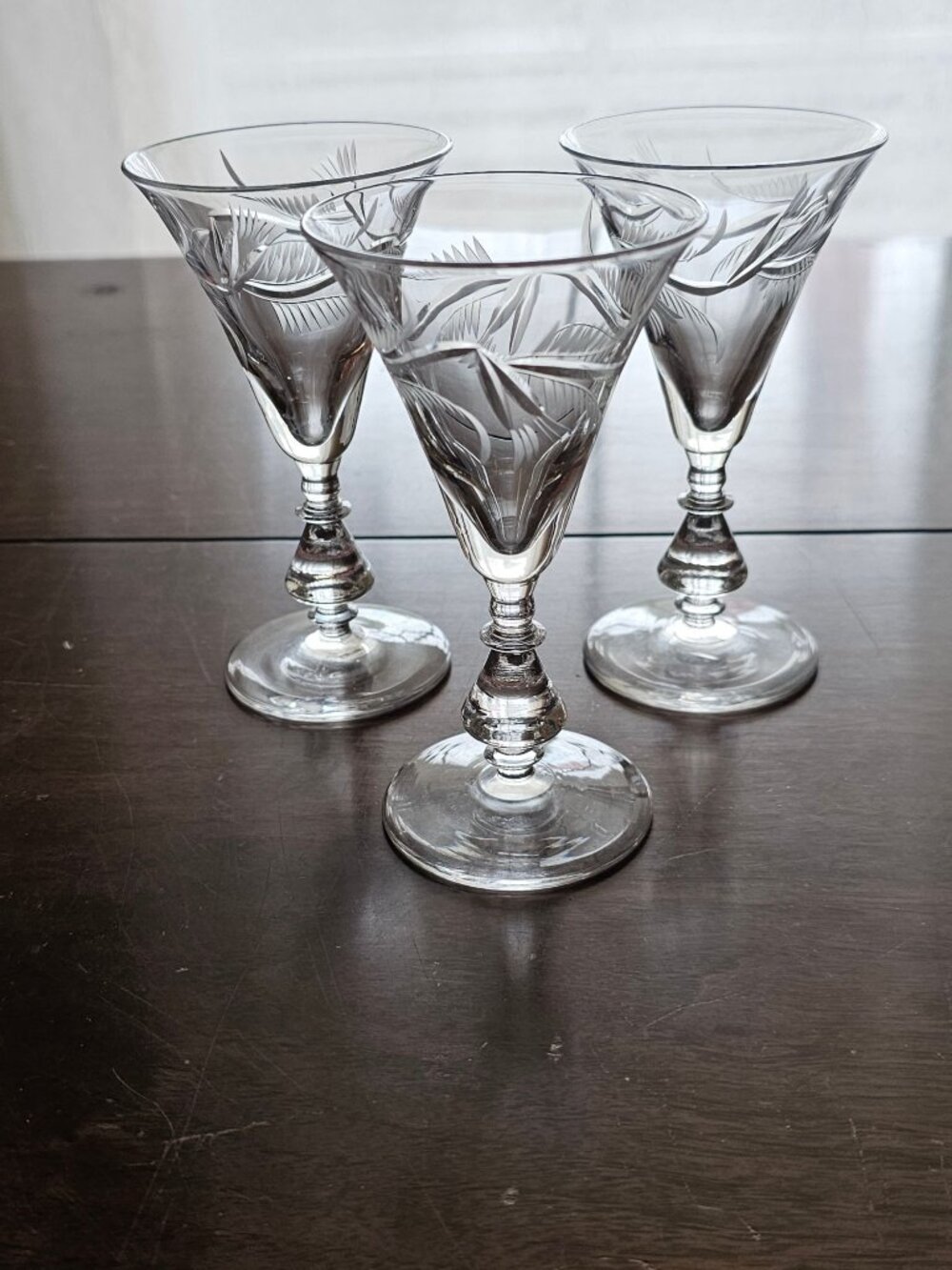 3 Bryce Baroque Thistle Cordial Glasses 4.7" hand cut Crystal Vintage Glass Flor